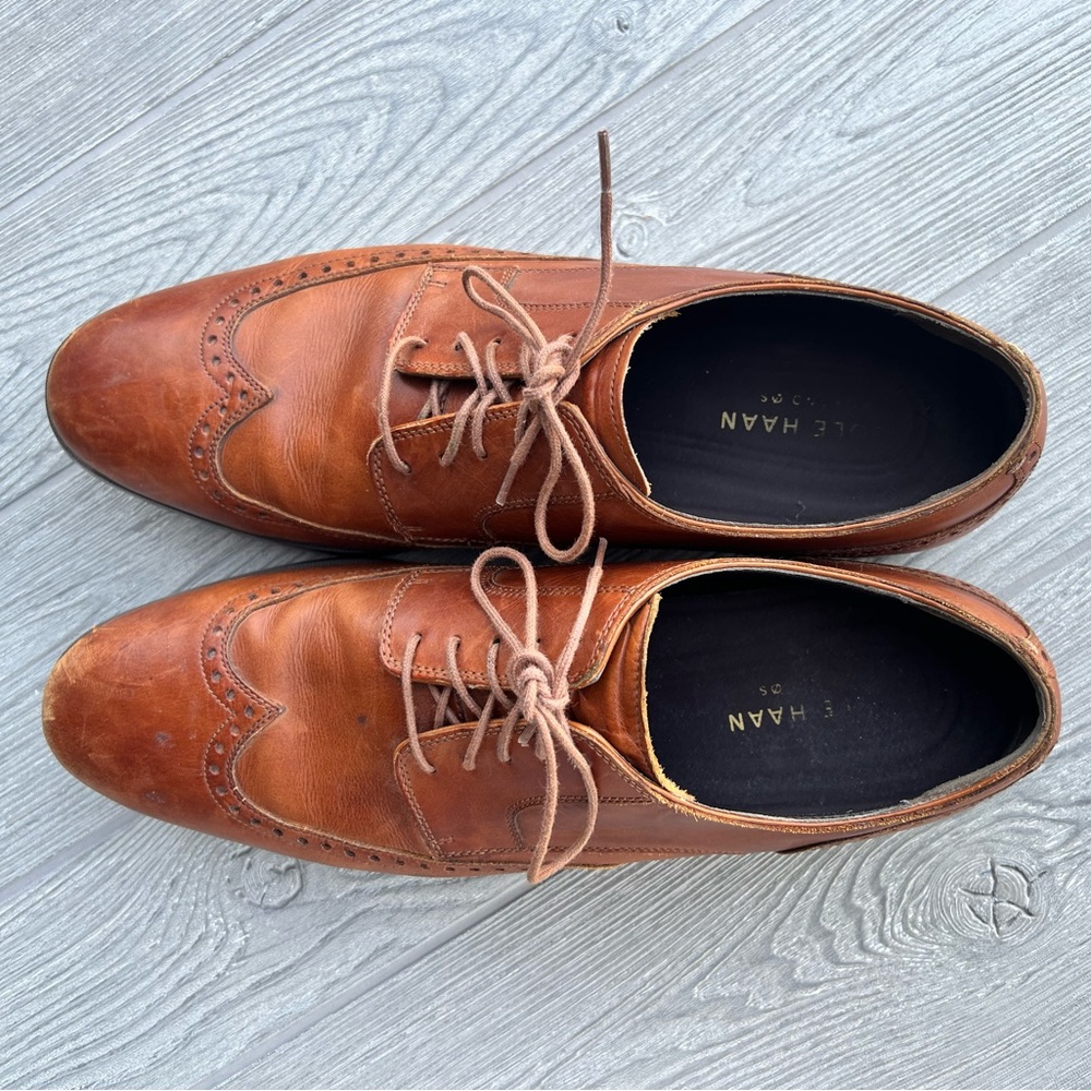 Cole Haan Grand OS Wingtip Derby Cognac Leather Dress Shoes Mens Size 13 C23775 - Picture 5 of 7